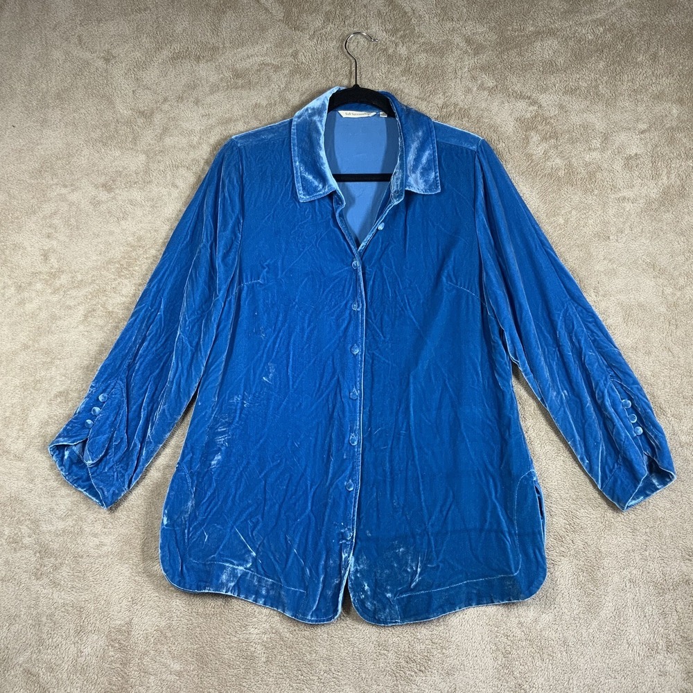 Velvet Tunic Top Sz S Peacock Blue Button Boho Whimsigoth Fairy Luxury EUC